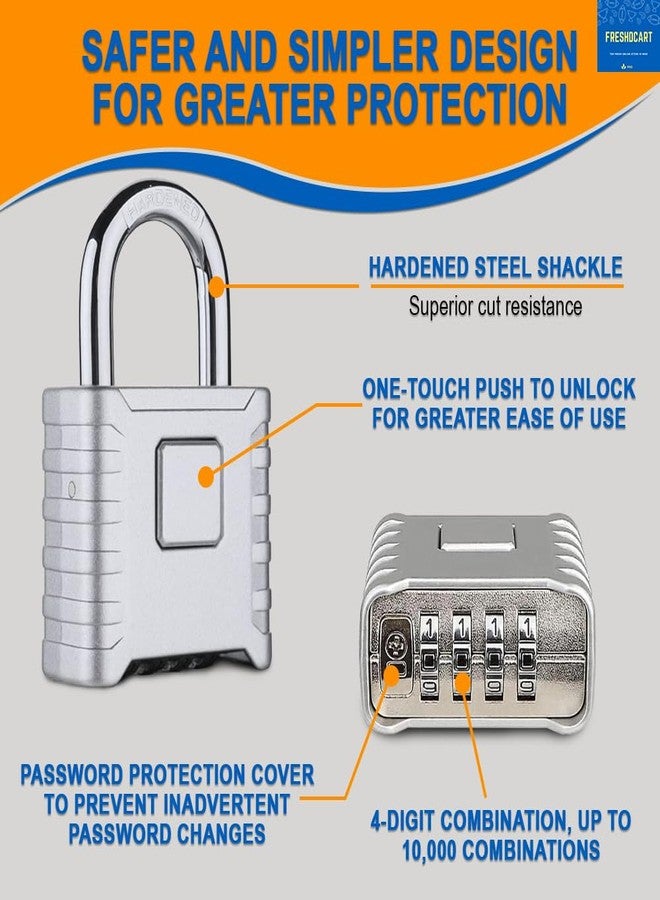 FreshDcart Resettable 4-Digit Number Combination Zinc Padlock PIN Security Number Padlock Heavy Duty Weatherproof for Indoor and Outdoor Use, Sheds, Gates, Lockers, Storage (Silver) - Image 4